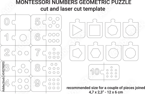 Montessori numbers geometry puzzle educational school supplies vector laser cut template