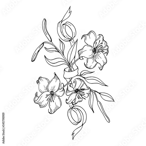 Vector pattern with black and white flowers. Drawing for the design of invitation  flyers  tattoos  antistress pictures for coloring  posters  vector  illustration