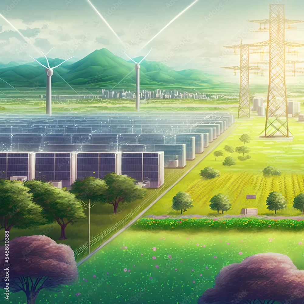 Ilustrace „Battery farm electricity energy storage technology