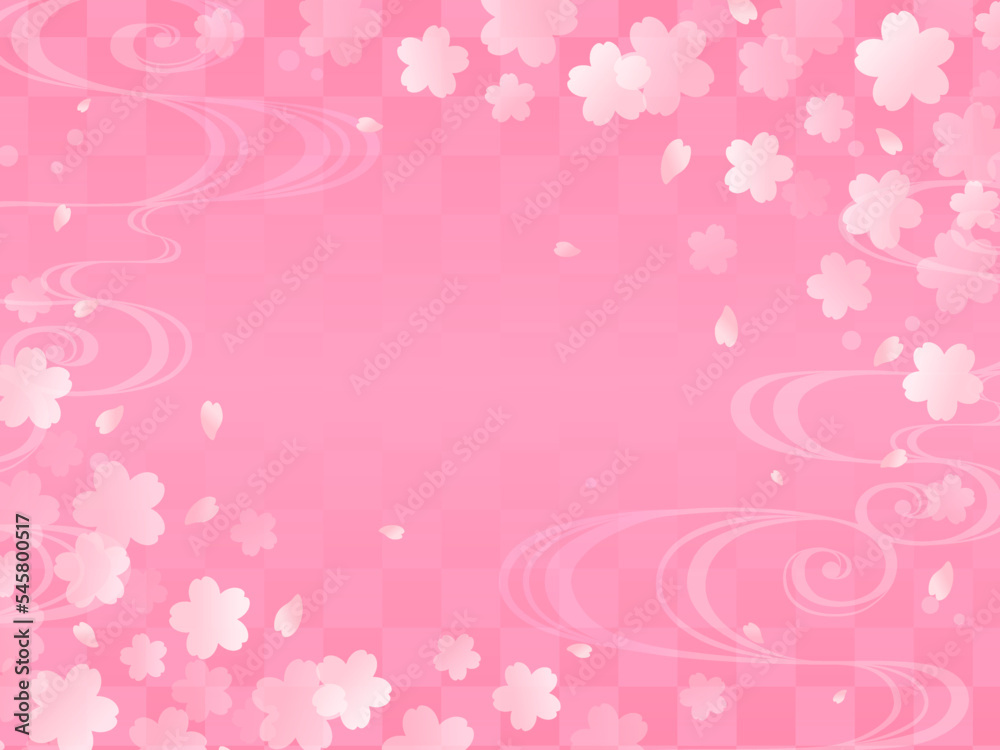 桜とピンクの和風背景_ベクターイラスト