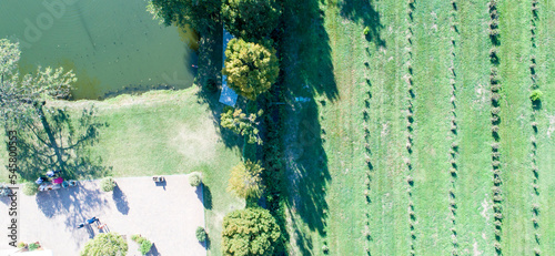 Aerial drone photo of a countryside empty field