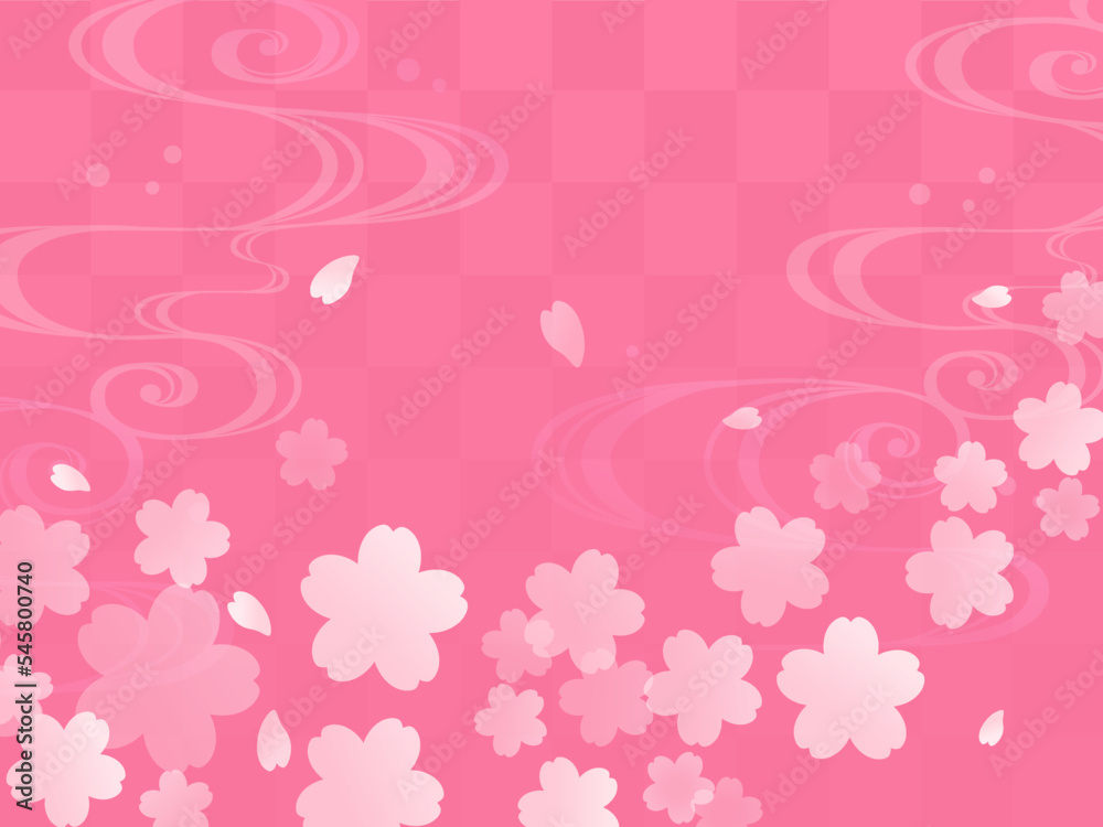 舞う桜と濃いピンクの和風背景_ベクターイラスト