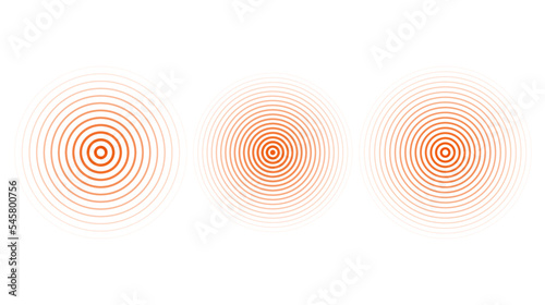 Red concentric ripple circles set. Sonar or sound wave rings collection. Epicentre, target, radar icon concept. Radial signal or vibration elements. photo