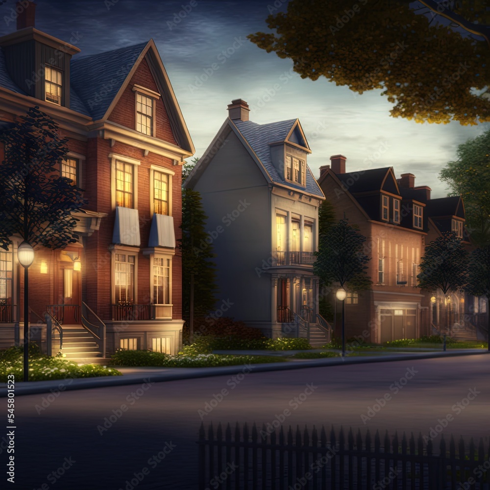 3d rendering of townhouses in the evening 3d rendering of townhouses in the evening
