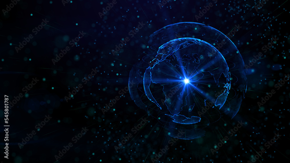 Obraz premium Digital blue planet of Earth, 3D animation