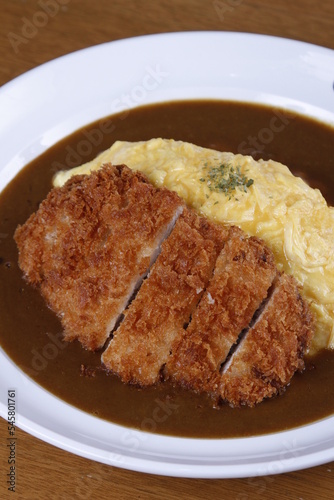 pork cutlet curry with omelette meal