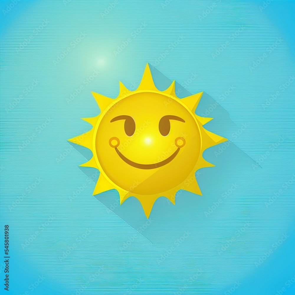 Sun icon. Yellow rays of light. Cute cartoon shining object. Hello summer. Blue background. Flat design