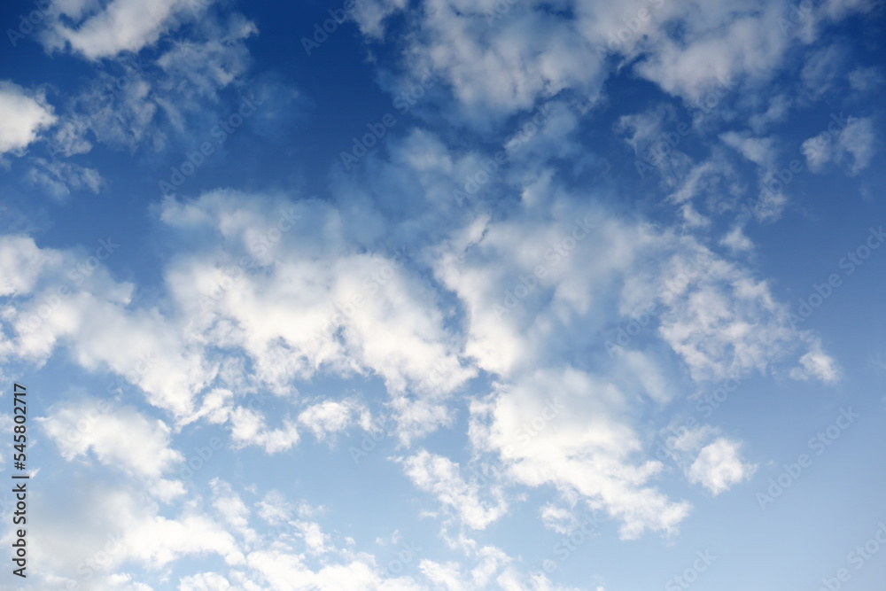 Fototapeta premium Picturesque view of beautiful fluffy clouds in light blue sky