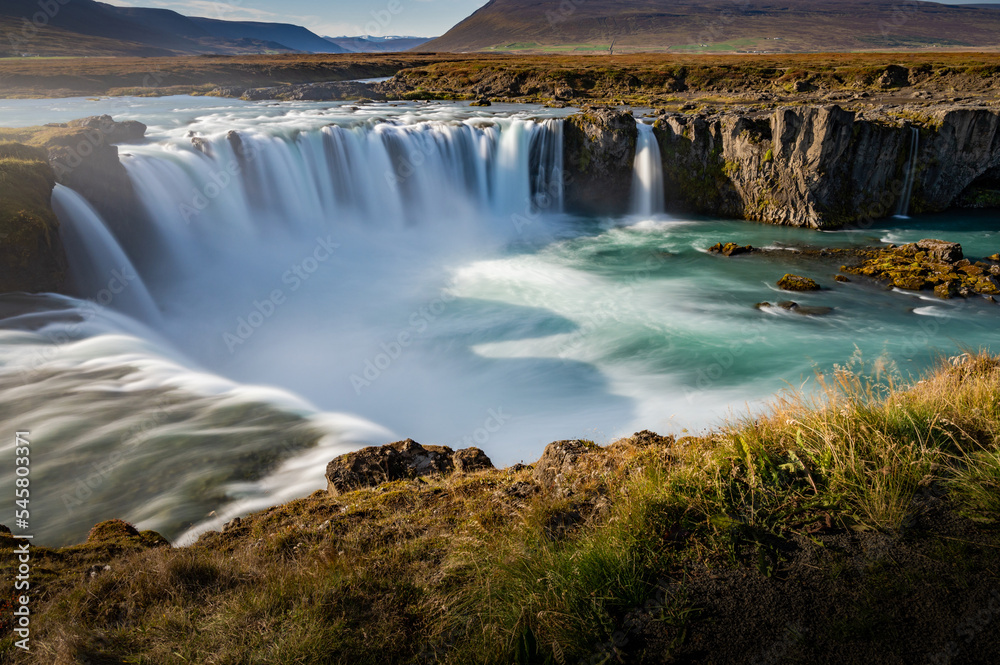The famous and beautiful Godafoss, powerful waterfall in Iceland. The famous and beautiful Godafoss, powerful waterfall in Iceland.