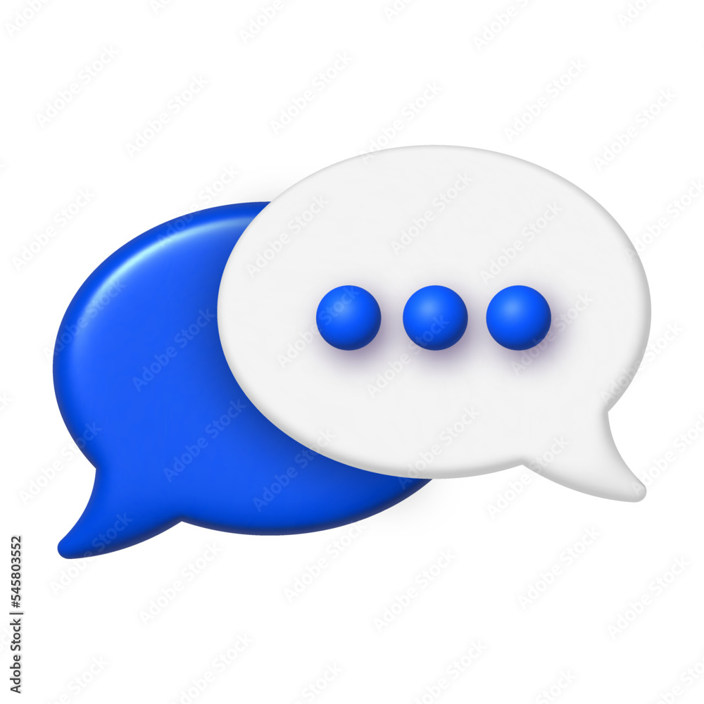 Communication Chat 3D Icon. White and blue speech bubbles. Vector illustration. Communication Chat 3D Icon. White and blue speech bubbles. Vector illustration.