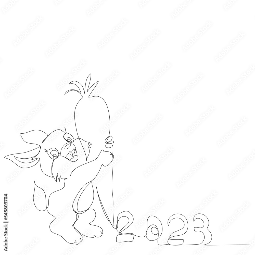 New year’s 2023 Chinese new year 2023 year of the Rabbit and carrot in single line style . New year symbol 2023 logo. year of the rabbit silhouette illustration isolated flat continues line vector New year’s 2023 Chinese new year 2023 year of the Rabbit and carrot in single line style . New year symbol 2023 logo. year of the rabbit silhouette illustration isolated flat continues line vector