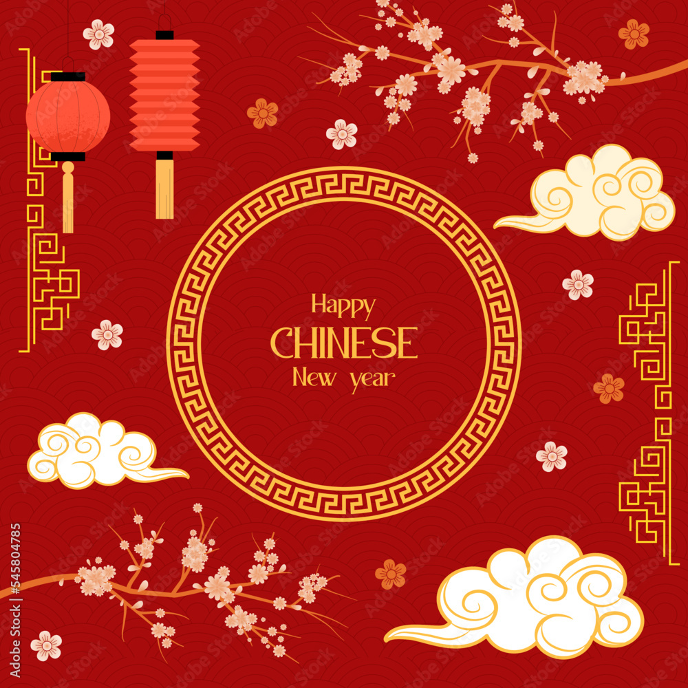 Happy Chinese New Year 2023, Rabbit zodiac sign on red color background.