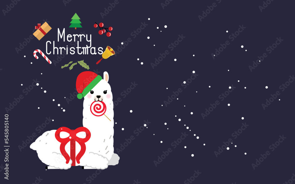 Fototapeta premium Cute llama and alpaca with Christmas holidays theme. Cute design for nursery, poster, Merry Christmas, birthday greeting card. Vector illustration.