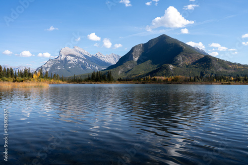 view of sulpher mountain over the vermillion lakes in banff