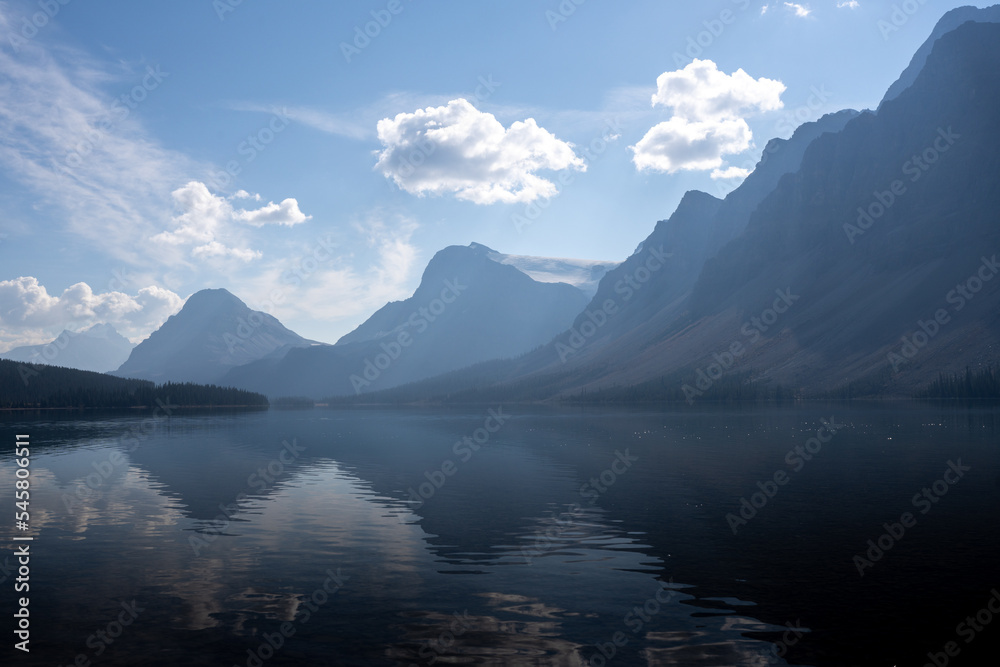 glacier and mountains over bow lake in banff national park