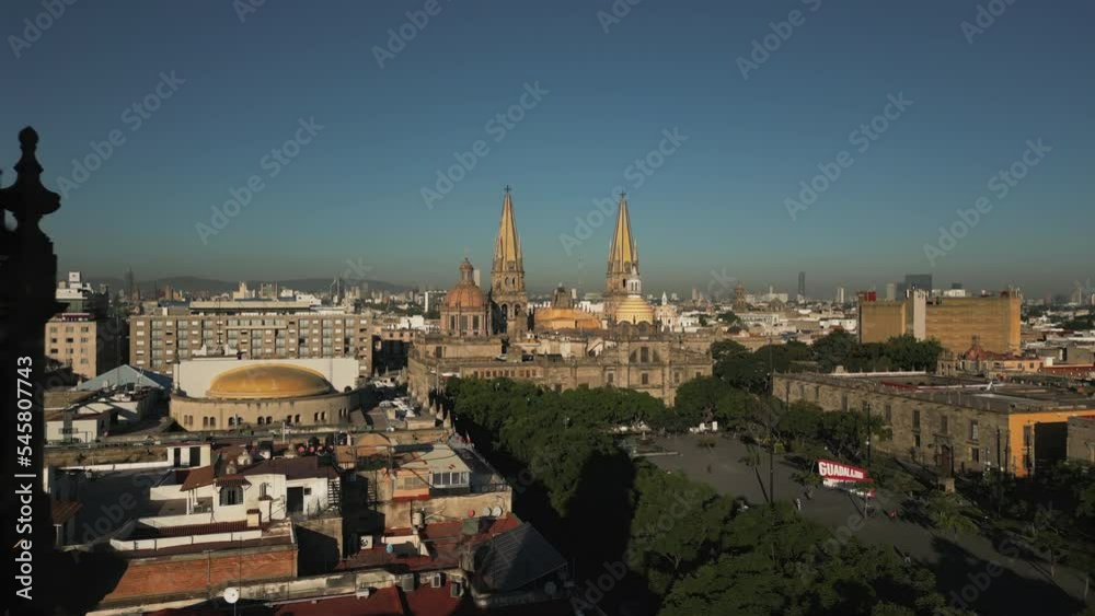 Aerial view of the downtown in Guadalajara, Mexico. Cinematic footage above the heart of the city's historic district. High quality 4k footage Aerial view of the downtown in Guadalajara, Mexico. Cinematic footage above the heart of the city's historic district. High quality 4k footage