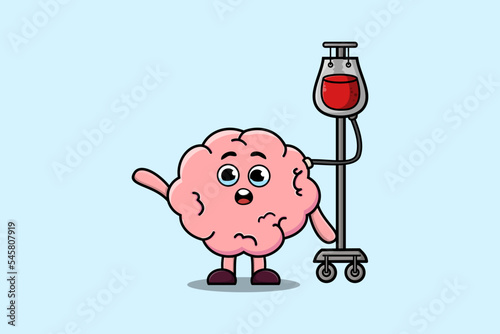 Cute cartoon illustration of Brain having blood transfusion with cute modern style deign