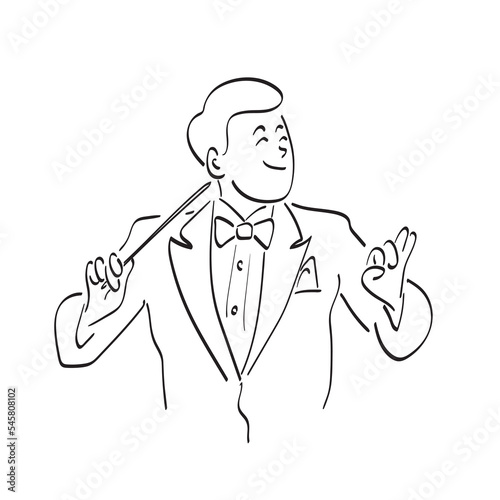 Conductor of symphony orchestra illustration vector hand drawn isolated on white background line art.