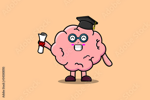 Cute cartoon Brain student character on graduation day with toga in concept flat cartoon style