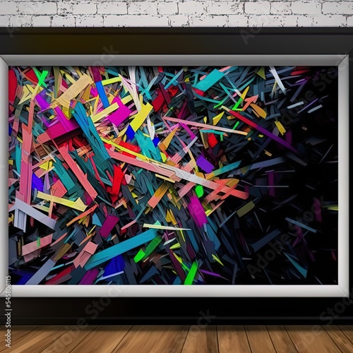 Abstract wallpaper background of messy random shards of color (multi color on black) Widescreen 16 9 format
