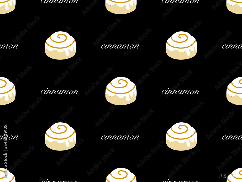 Cinnamon cartoon character seamless pattern on black background Cinnamon cartoon character seamless pattern on black background