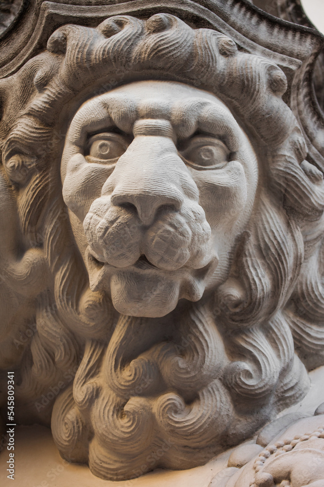 Ukraine, Lviv, historical lion sculpture, symbol of the city.