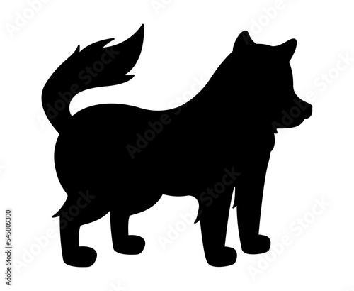 Dark silhouette of baby wolf. Shadow of dangerous animal and predator, forest dweller. Aesthetics, beauty and elegance. Abstract pattern for printing on fabric. Cartoon flat vector illustration