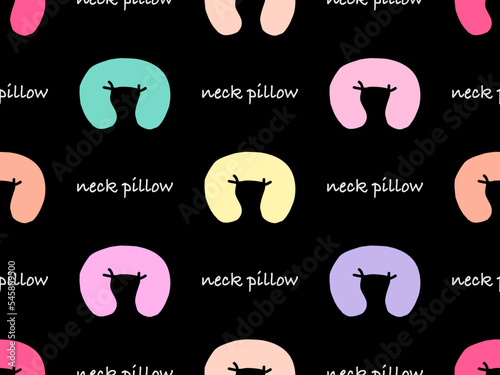 Neck Pillow cartoon character seamless pattern on black background