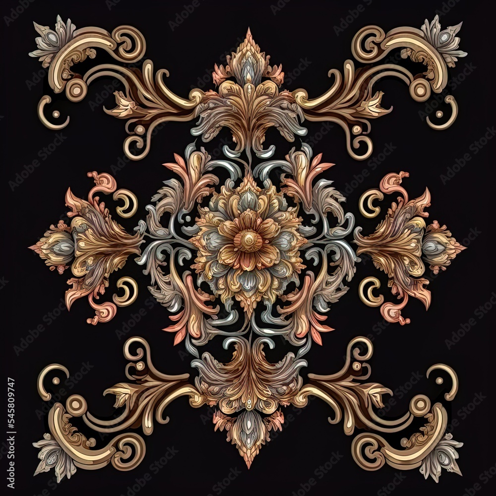 baroque ornament geomatrical motif flower element are use for creat a design