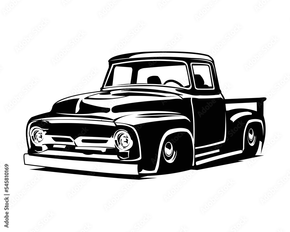 Classic Retro Pickup Truck Vector isolated on a white background showing from the side. vector ...