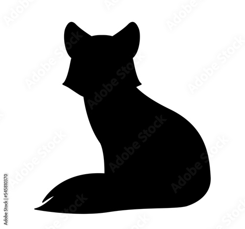 Dark silhouette of fox. Forest dweller, fapuna and nature. Sticker for social networks and messengers. Fantasy and imagination. Poster or banner for website. Cartoon flat vector illustration