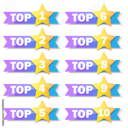 Top rating banner. Gold Star. Sale label. Business concept. Logo template. Vector illustration. stock image.