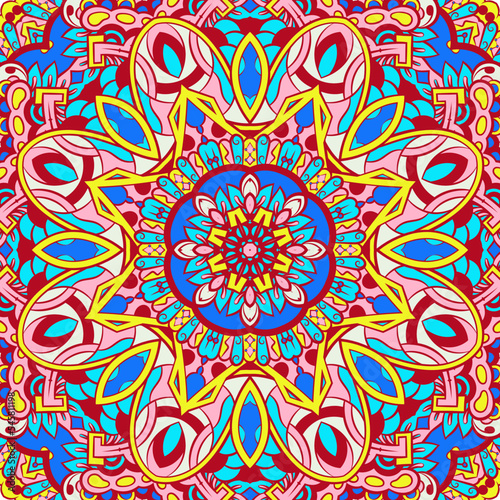 Seamless tile texture. Tracery mehndi design image. Ethnic doodle art. Curved doodling picture. Vector