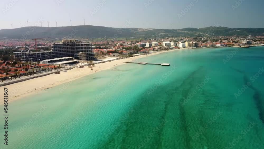tourist area, spa beach, cesme beach, luxury villas and beachfront. aerial shot. High quality 4k footage tourist area, spa beach, cesme beach, luxury villas and beachfront. aerial shot. High quality 4k footage