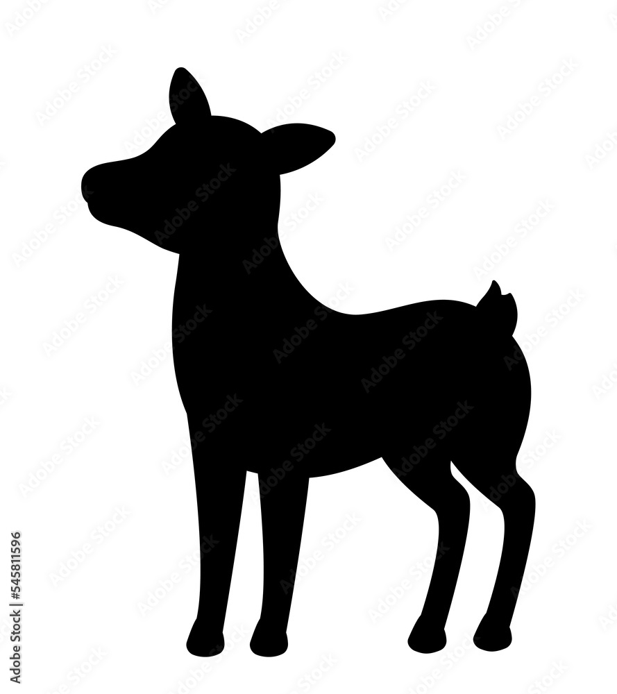 Obraz premium Dark silhouette of roe. Forest dweller, animal and mammal. Biology and fauna, educational material for children, learning and training. Poster or banner for website. Cartoon flat vector illustration