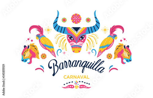 Barranquilla carnaval concept. Holidays and festivals, poster or banner for website. Greeting or invitation postcard design. Traditions and culture metaphor. Cartoon flat vector illustration