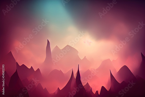 sunrise in mountains. Modern digital illustration.