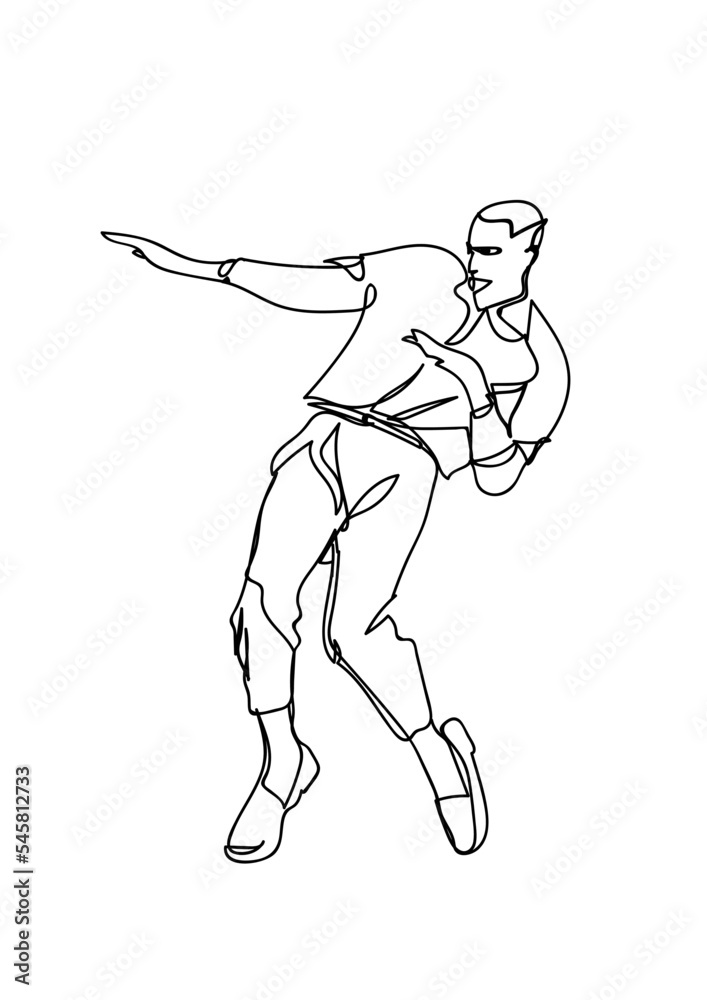 Single continuous line drawing of young energetic hip-hop dancer man.Urban generation lifestyle concept.