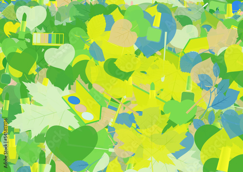 Background pattern abstract seamless design texture. Theme is about flora, greenery, linden, relations, natural, beauty, hearts, composition, seasons, makeup, nail polish, redbud, brush