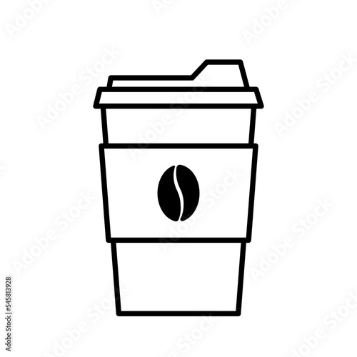 Hot Coffee in Paper Cup Black Line Icon Logo Vector Isolated on White Background