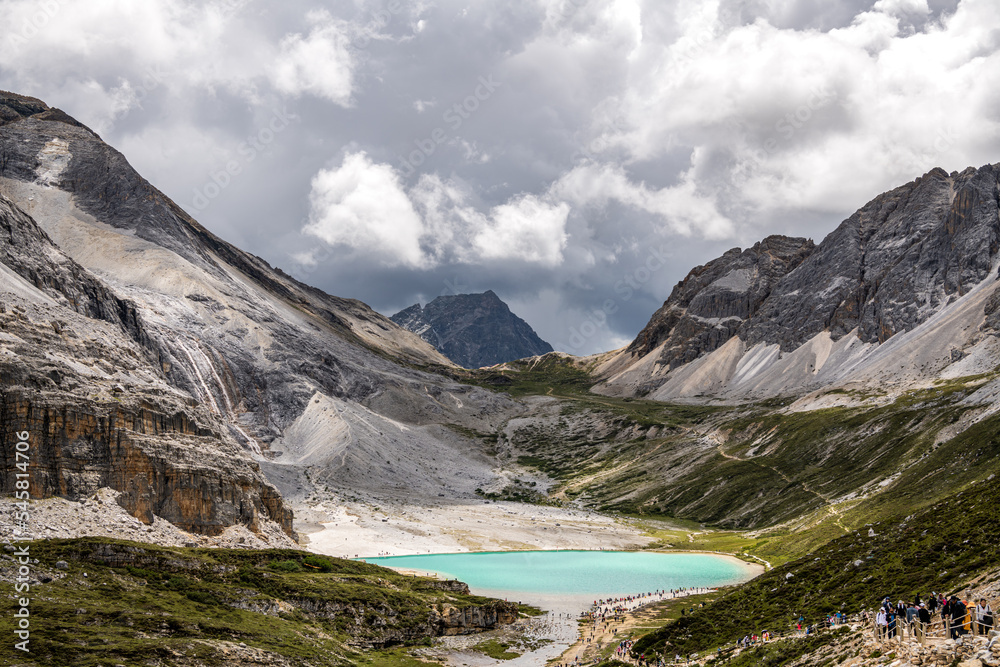 Green scared milk lake, also called niunai lake at a high altitude in Yading, Daocheng, Si Chuan Province.