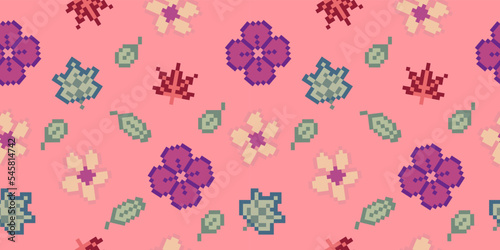 Pixel flower seamless background vector illustration for video game asset