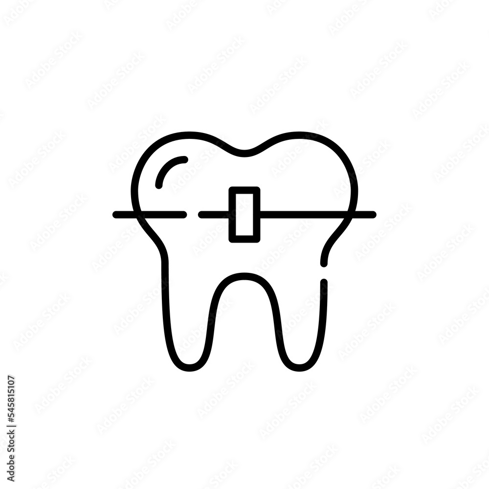 Tooth with dental brace on it. Pixel perfect, editable stroke icon Tooth with dental brace on it. Pixel perfect, editable stroke icon
