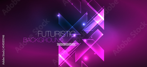 Background wallpaper neon glowing lines and geometric shapes. Dark wallpaper for concept of AI technology, blockchain, communication, 5G, science, business and technology