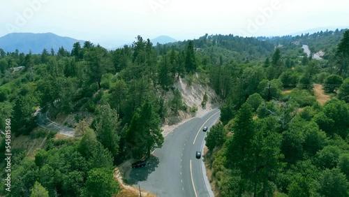 Rancho Cucamonga California Mountain Range in the desert with roads and trees photo