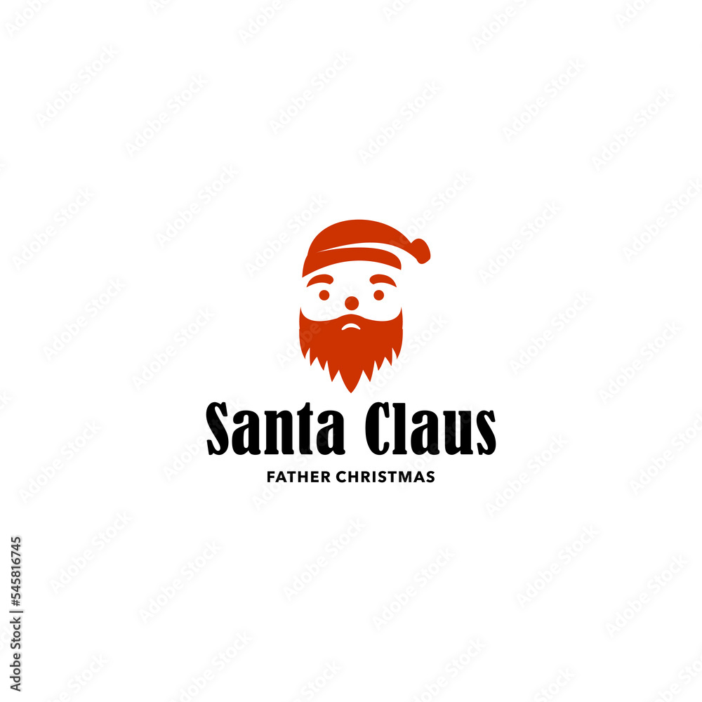 Modern Santa Claus face logo design with red hat and smiling cartoon icon for Christmas holiday celebration greeting merry merry christmas vector template fun abstract symbol concept illustration Modern Santa Claus face logo design with red hat and smiling cartoon icon for Christmas holiday celebration greeting merry merry christmas vector template fun abstract symbol concept illustration