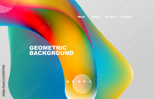 Landing page abstract liquid background. Flowing shapes, round design and circle. Web page for website or mobile app wallpaper