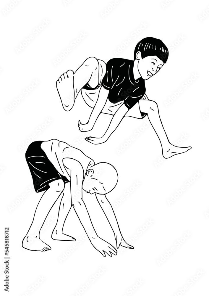 Fototapeta premium 2 children jumping hand drawn art illustration