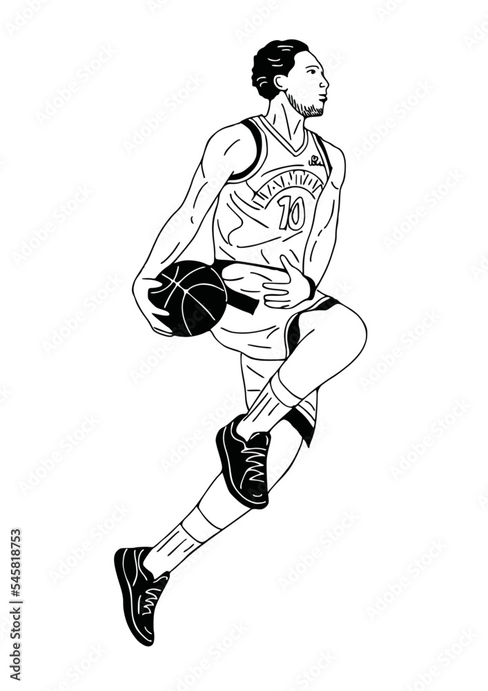 Fototapeta premium male basketball player playing basketball hand drawn art illustration