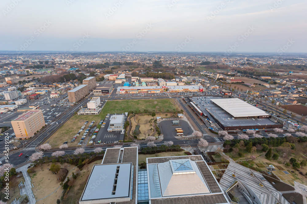 Aerial view of the Mito cityscape